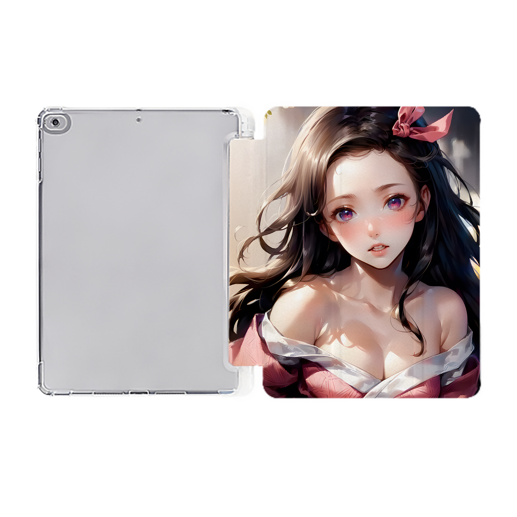 （画像用） 鬼滅の刃（きめつのやいば）竈門 禰󠄀豆子／かまど ねずこ Kamado Nezuko IPad ケース ペン収納付き 三つ折りスタンド PUレザー×シリコン 対応機種9.5/10.5/10.9インチ